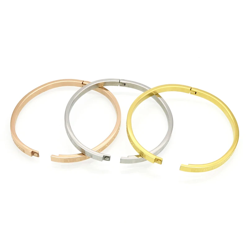 Bangle Bracelet 4mm Wide Stainless Steel Carving Roman Numerals Woman For Gifts