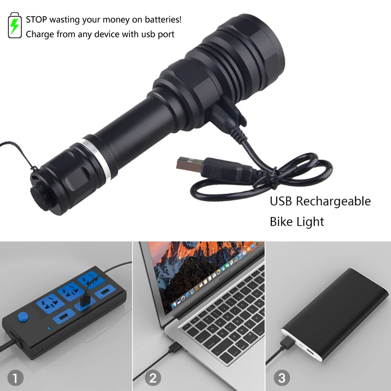 Modos de Arma + 18650 + Bateria Portátil Lanterna Tática Caça 5 Autodefesa Luz Recarregável Usb Cabo 8000lm l2 8 autodefesa Luz Modos de Arma + 18650