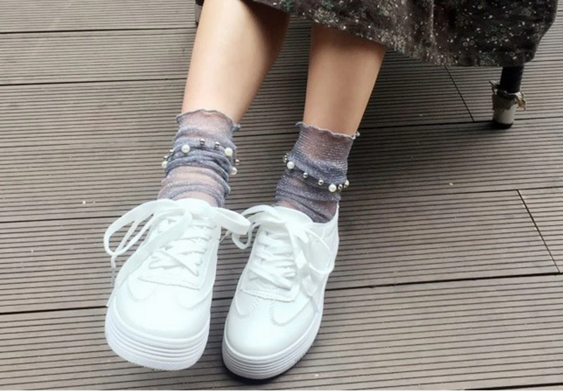 

Glitter Mesh Women Bead Socks Fashion Silk Female Short Socks Shiny Harajuku Soft Ladies Funny Socks Transparent Elastic Hosiery