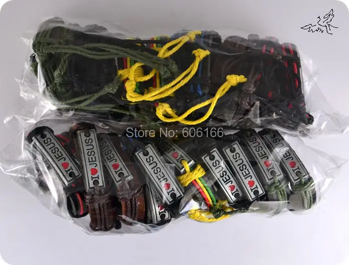 12pcs/lot MIX Color I Love JESUS Bracelets Leather Alloy ID Fashion Catholic Christian Religious Jewelry
