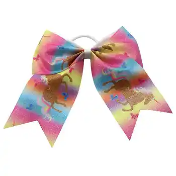 

10 pcs Hair Accessories 7unicorn Cheer Bow With Elastic Band Girls cartoon Festival Cheer Bow with Rope Hair Band