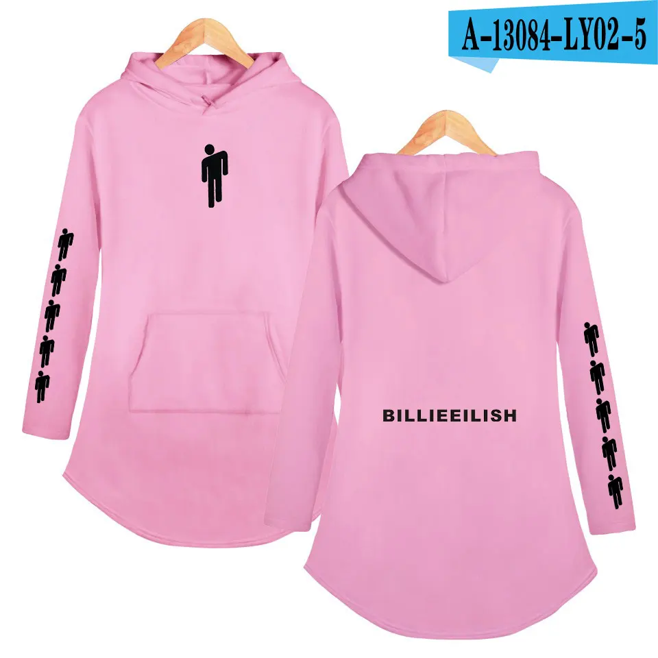 Billie Eilish Платье с принтом женское повседневное вечернее платье Harajuku летняя одежда Хлопковое платье с длинным рукавом хит-хоп с капюшоном - Цвет: Фиолетовый