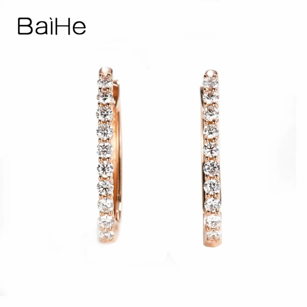 BAIHE, 14 K, розовое золото, 0.30ct, H/SI-SI3, Круглые,, настоящие натуральные бриллианты, свадебные ювелирные изделия, трендовые, подарок, серьги-гвоздики - Цвет камня: Rose Gold