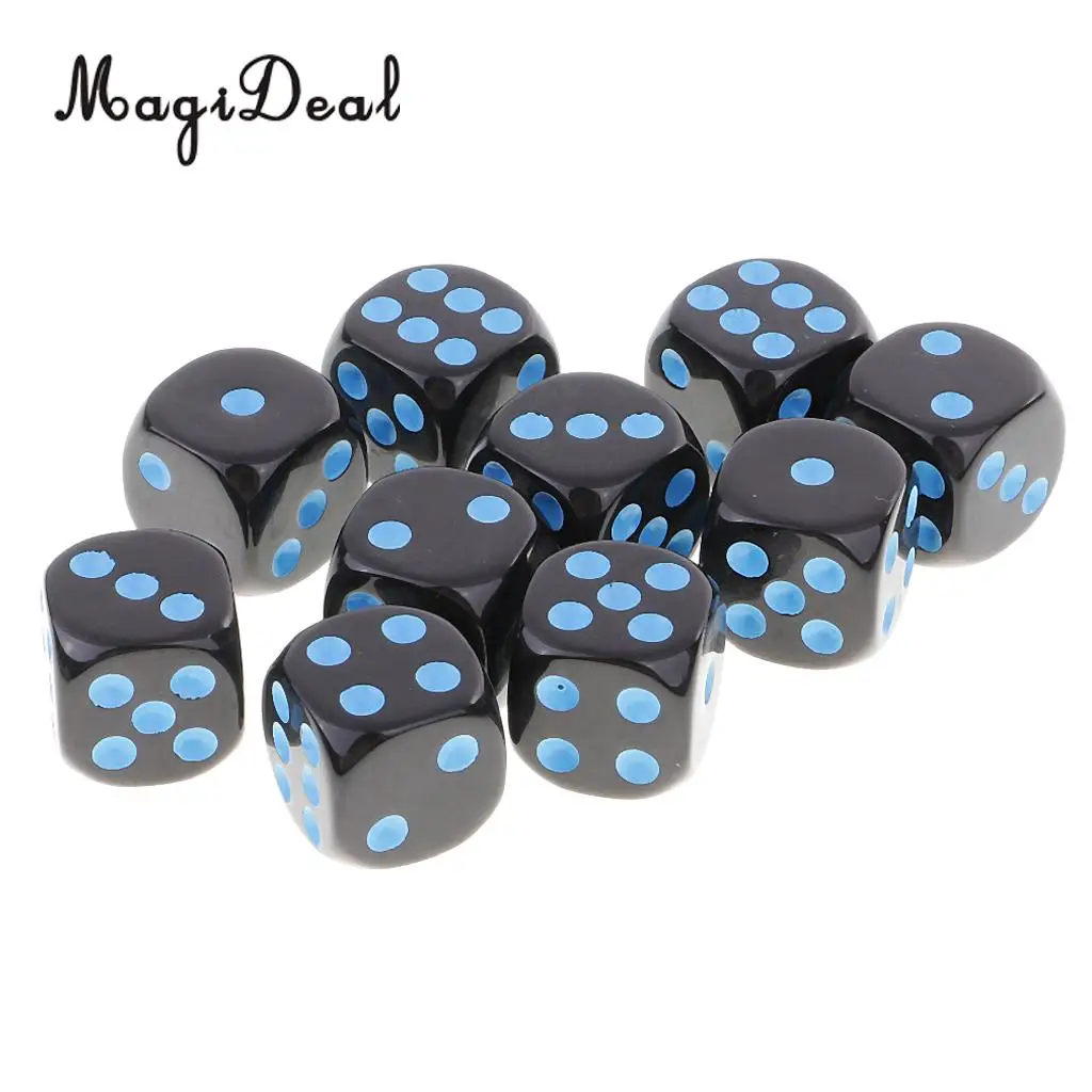 MagiDeal Durable 10Pcs Plastic D6 Dice Set for Dungeons& Dragons RPG Table Board Game Party Club Pub Dice Accessory 3 Colors