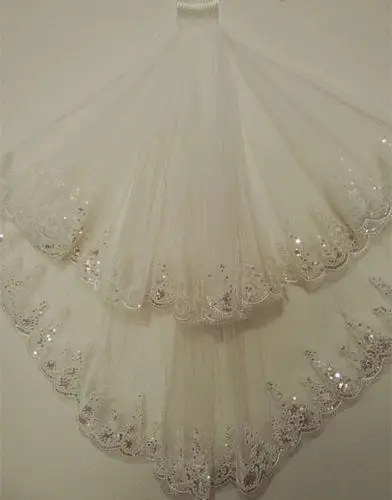 Роскошные 2 слои локоть кружево блесток свадебная фата платье и гребень