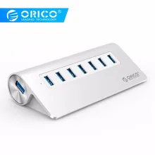 ORICO алюминий 7-порты USB 3,0 концентратор 5 Гбит/с Usb разветвитель с адаптеры питания для Macbook Air Ноутбук PC компьютер Usb концентраторы серебро