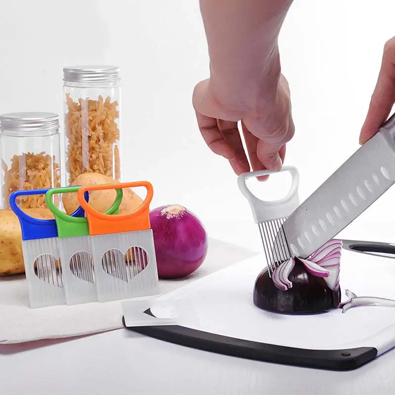 

Hot Kitchen Accessories Onion Tomato Vegetable Slicer Cutting Aid Guide Fruit Slicing Cutter Gadget Cooking Tools Shredders 1pcs