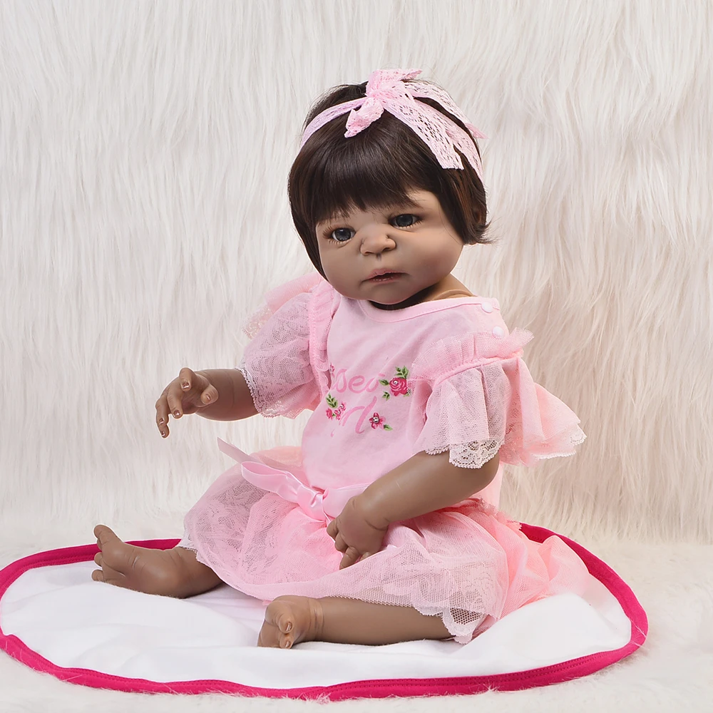 Черная Кукла reborn полностью силиконовая кукла baby 23 "57 см реалистичные индийские