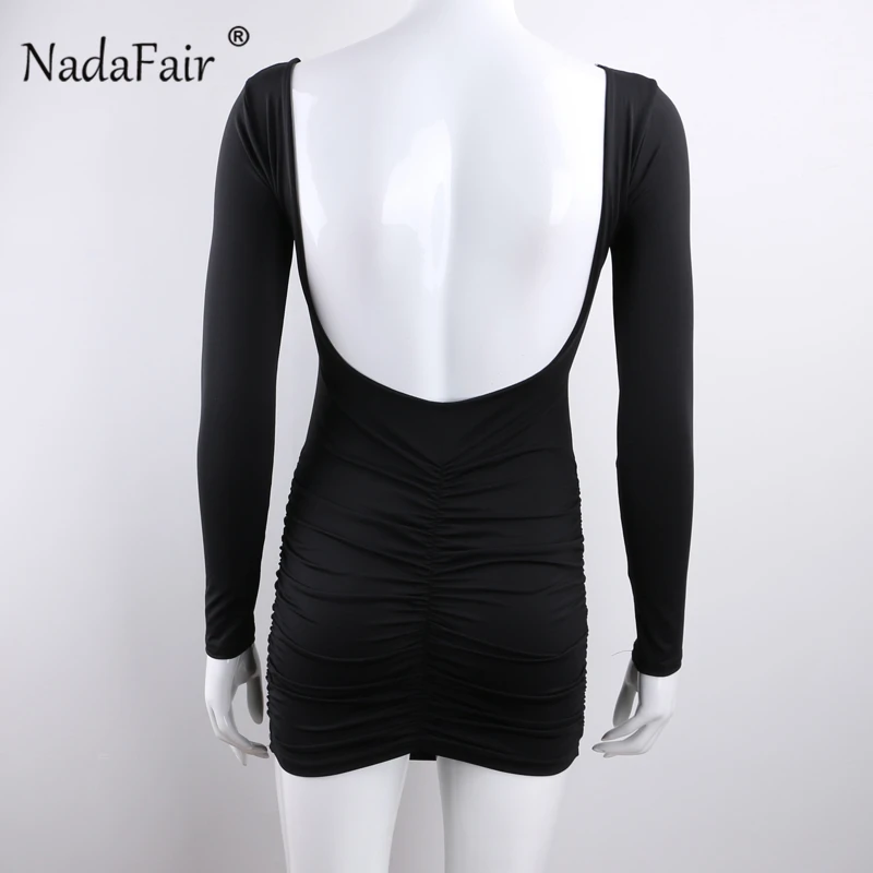 Nadafair Открытое платье с длинным рукавом облегающее Осеннее сексуальное Клубное