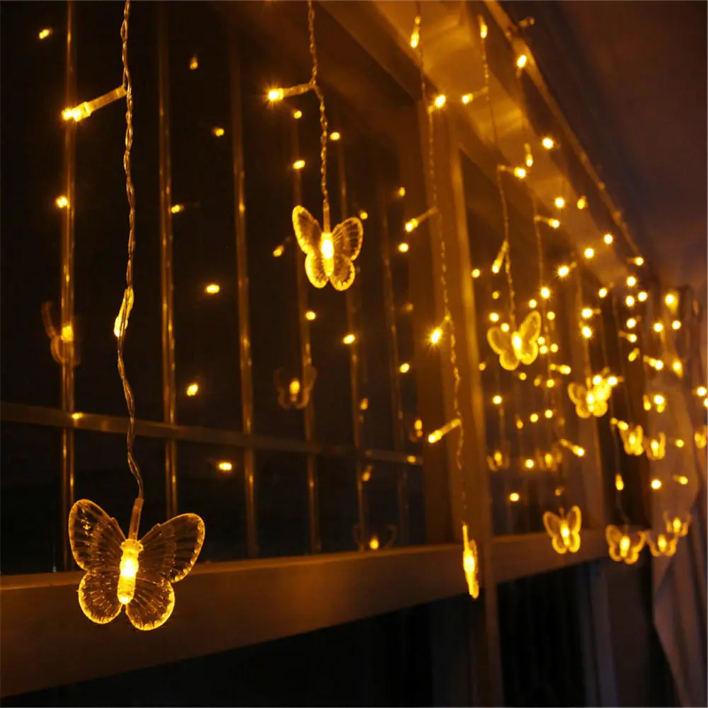 96 Светодиодный s 4 м светодиодный светильник-гирлянда в виде бабочки, сосулька, занавеска, Рождественский, год, Свадебная вечеринка, украшение дома, свисающие сказочные гирлянды