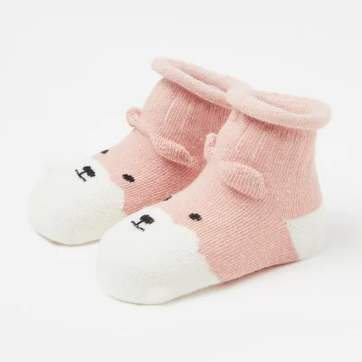 Хлопковые носки для маленьких детей; нескользящие носки-тапочки для малышей; сезон осень-весна; модные милые носки с животными для новорожденных девочек и мальчиков - Color: pink