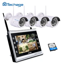 Techage 4CH 1080P NVR Kit with 11″ LCD Monitor Screen Wireless CCTV System 2MP IP Wifi Camera Outdoor Security Surveillance Kit