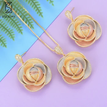 

SisCathy Charms Blossom Flower Necklace Dangle Earrings Jewelry Sets Luxury Full Cubic Zirconia Colorful Inlaid Jewelry Sets