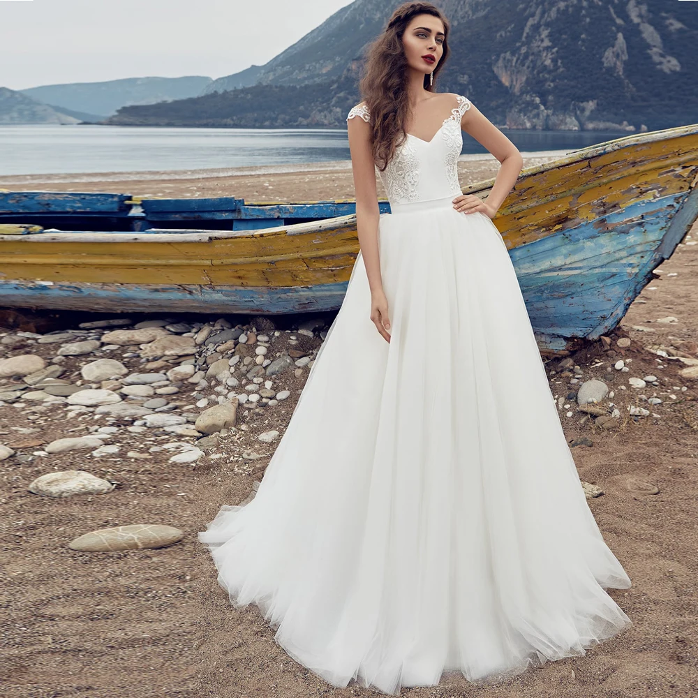 

Gorgeous Detachable Wedding Dresses Cap Sleeves Mermaid Bridal Gown with Removable Skirt Vestidos de Novia 2020