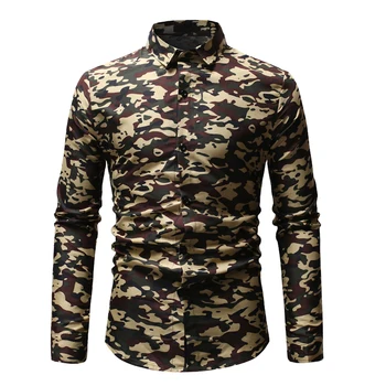 

MOGU 2019 New Arrival Beach Long Sleeve Shirt Gold and Blue Asian Size 3XL Business Casual Hawaiian Printed Homme Blouse