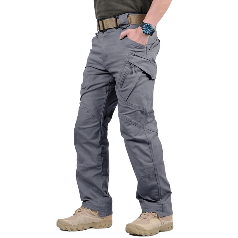IX9 военные тактические брюки мужские с тактическими ремнями армейские брюки карго мужские военные спецназ повседневные много карманов Брюки - Цвет: Серый