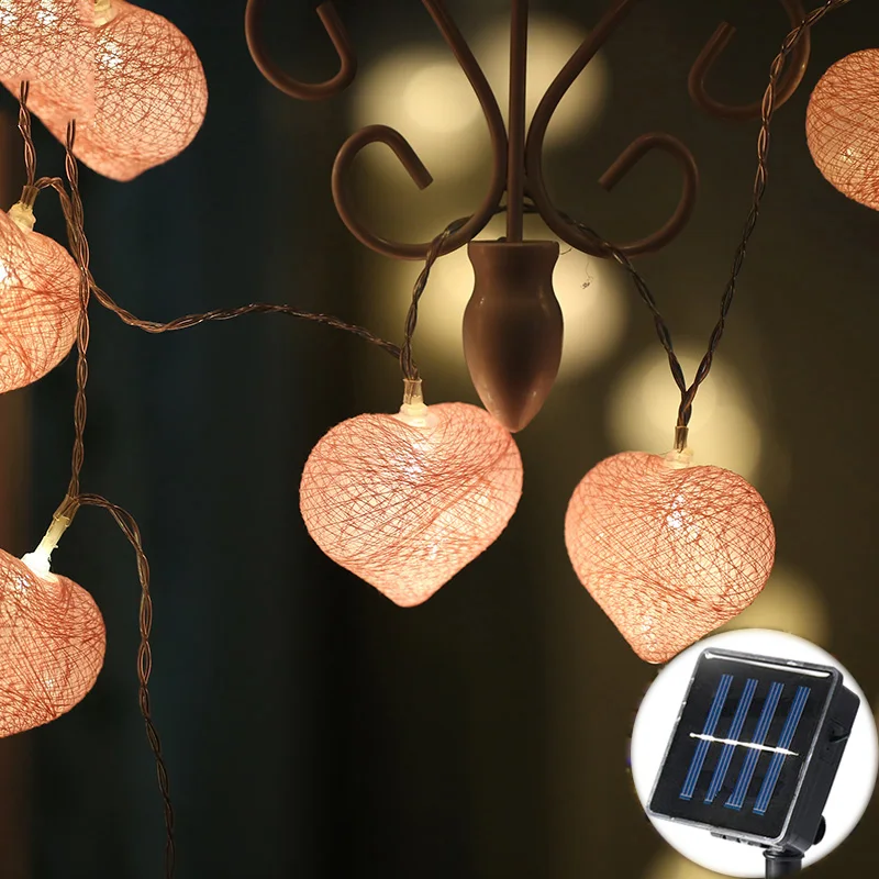

20 Led 6CM Fairy Red Pink White Heart Shape Solar Power String Lights 5m LED Decoration For Christmas Garland New Year gerlyanda