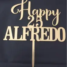 Индивидуальное с днем рождения дерево торт Топпер пользовательское имя возраст вечерние акрил зеркало золото детский день рождения торт Toppers украшения