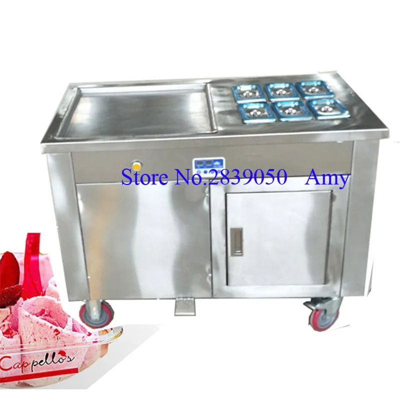 

Thailand fry ice cream maker machine single square pan with six toppings