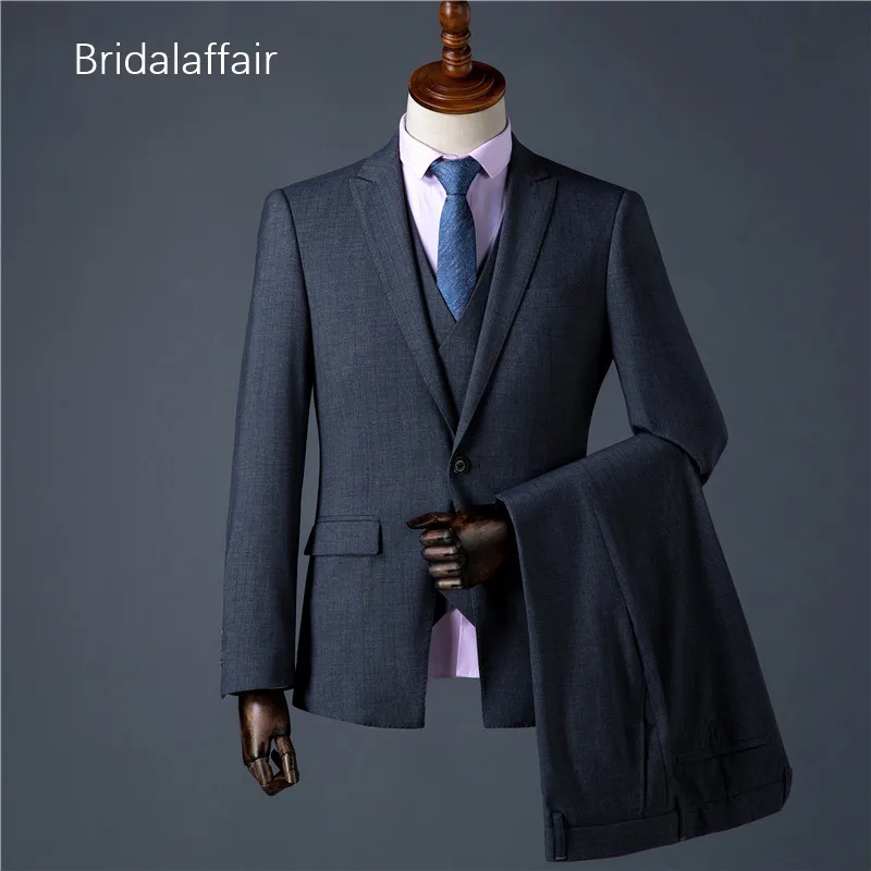 Bridalaffair формальный темно-серый полосатый костюм мужской набор свадебные костюмы для мужчин s Slim Fit Жених шикарный смокинг 3 шт пиджак брюки жилет