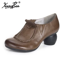 Xiangban 2018 Spring Women Heels Genuine Leather Handmade Elegant High Heels Ladies Pumps Deep Mouth