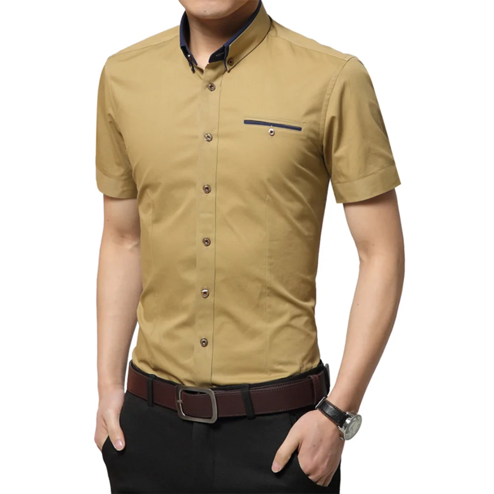 Мужская Свадебная рубашка с коротким рукавом мужская рубашка деловая однотонная Повседневная рубашка Рабочая Деловая одежда тонкая рубашка мужская CY18006