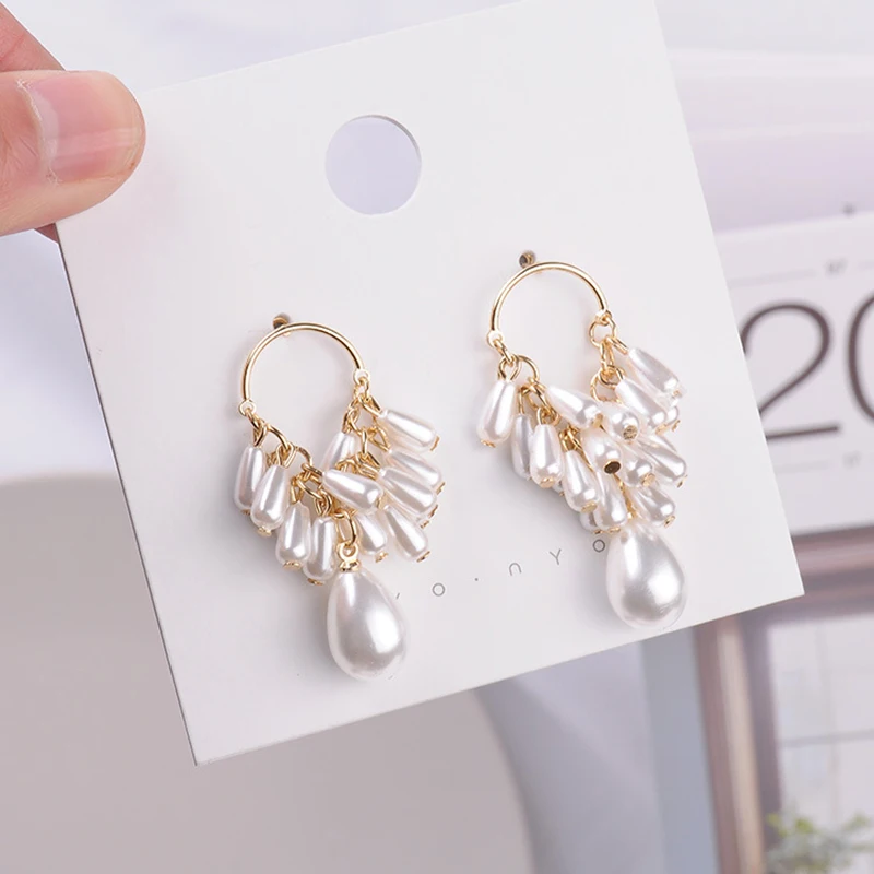 

Elegant Pendientes Flecos 2019 Women Long Earring CZ Pearl Charm Pendent Snake Chain Tassel Earring Bridal Wedding Jewelry