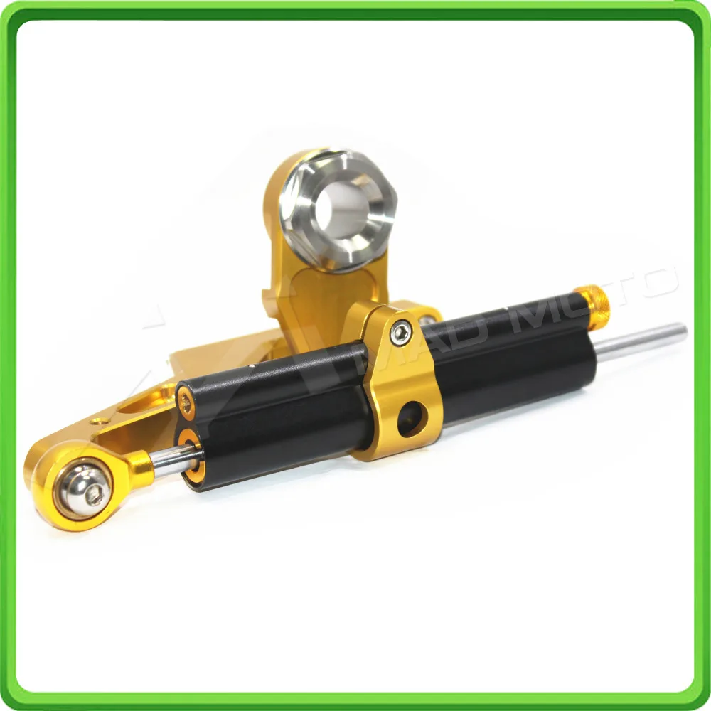 For Kawasaki Ninja ZX-6R ZX6R 636cc 2013 2014 2015 2016 2017 Steering Damper Stabilizer & Bracket Mount Kit Black&Gold color (6)