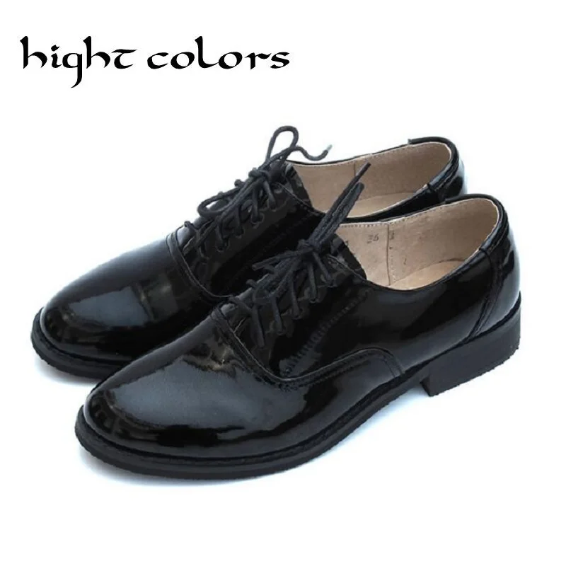 Оксфорды из лакированной кожи ярких цветов туфли-оксфорды в английском стиле женские туфли из натуральной кожи черные повседневные женские туфли на плоской подошве большой размер 10 5
