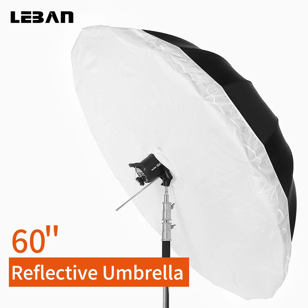 

Godox Studio Photogrphy Pro 16-rib, 60" Black and Silver Reflective Parabolic Lighting Light Umbrella with Large Diffuser Cover