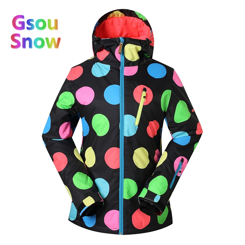 Gsou Sonw Outdoor Sports Winter Women Lattice Snowboarding Warmer Ski Jackets Stripes Waterproof Wave point Skiing Clothing