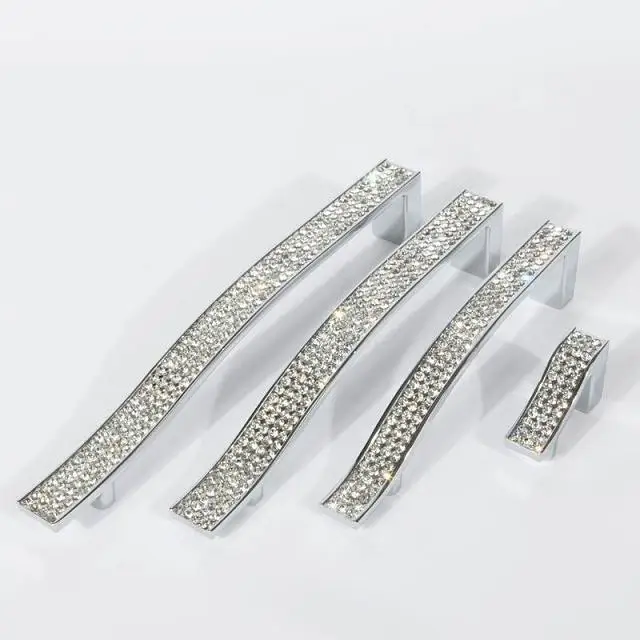 

10 pcs free shipping modern crystal with zinc furniture handles 96mm polished chrome HBC127
