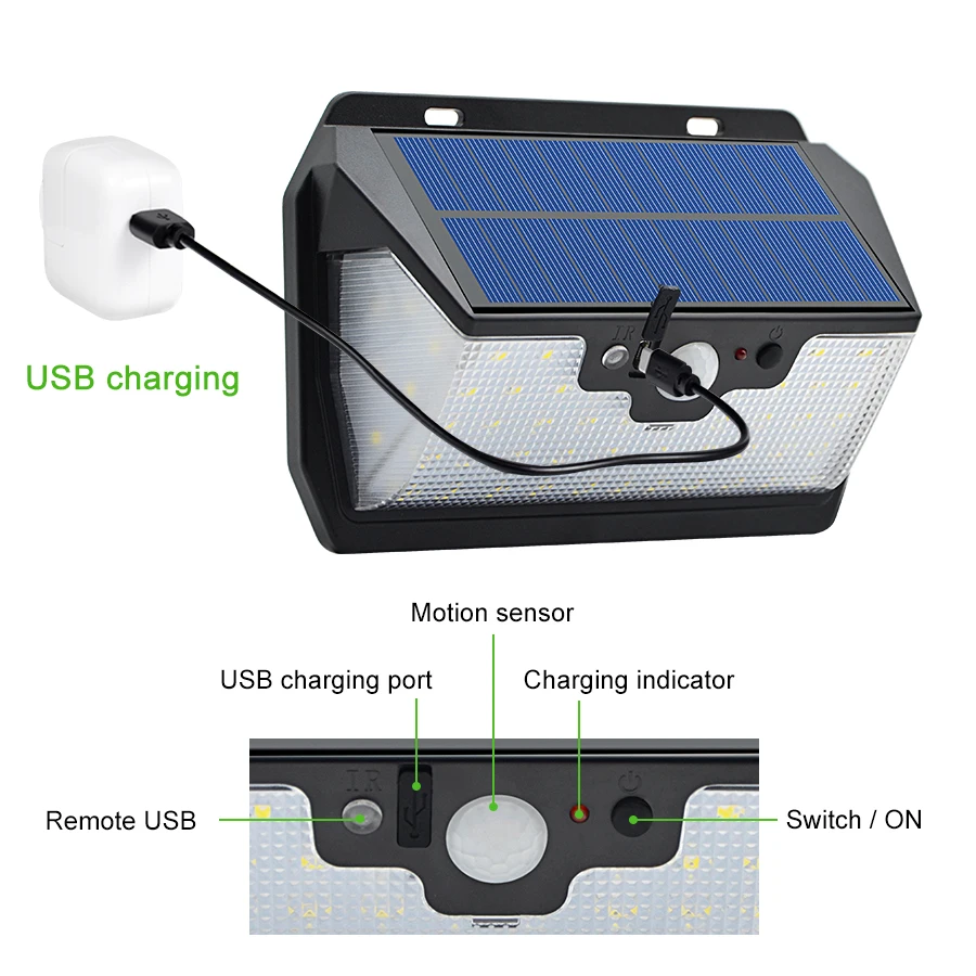 800LM 55LED солнечный светильник наружный охранный светильник ing солнечная настенная лампа для сада во дворе usb зарядка с дистанционным управлением 3 режима