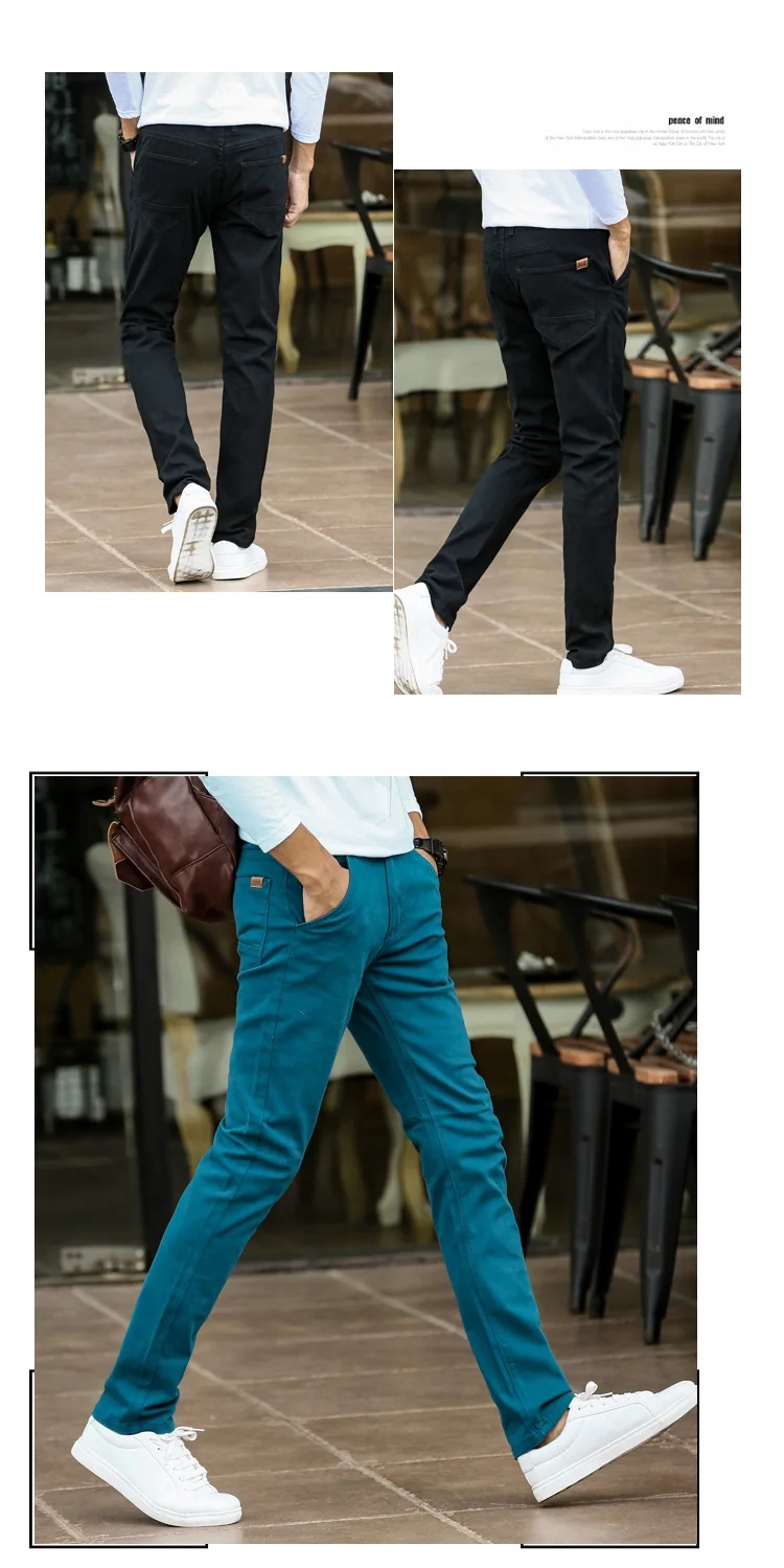 Весна лето Модные мужские повседневные брюки хлопок эластичные тонкие длинные брюки мужские корейские модные повседневные брюки