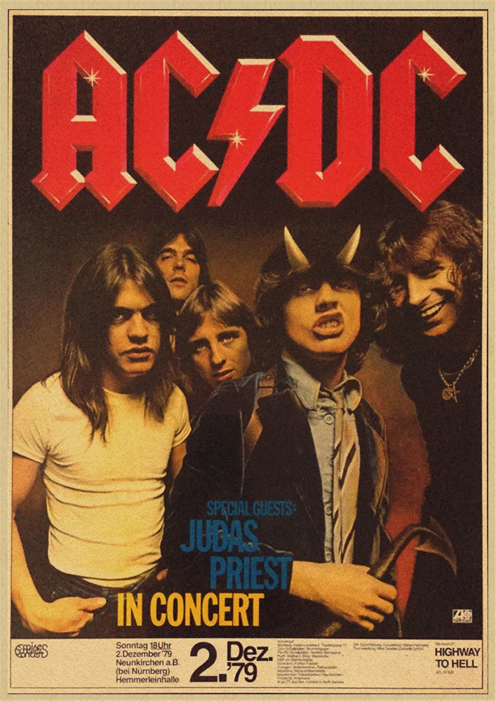 Рок-Группа ACDC Malcolm Angus крафт-бумага винтажный настенный плакат стикер - Цвет: Черный