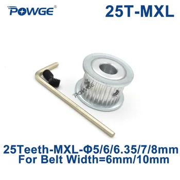 

POWGE Trapezoid 25 Teeth MXL Timing pulley Bore 5/6/6.35/7/8mm for width 6mm 10mm MXL Synchronous Belt Gear wheel 25teeth 25T