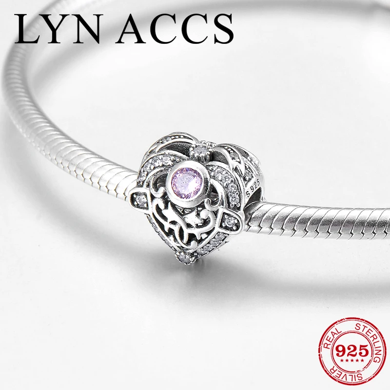 

Fashion mysterious magic 925 Sterling Silver pink CZ fine Heart Beads DIY Fit Original Pandora Charm Bracelet Jewelry making