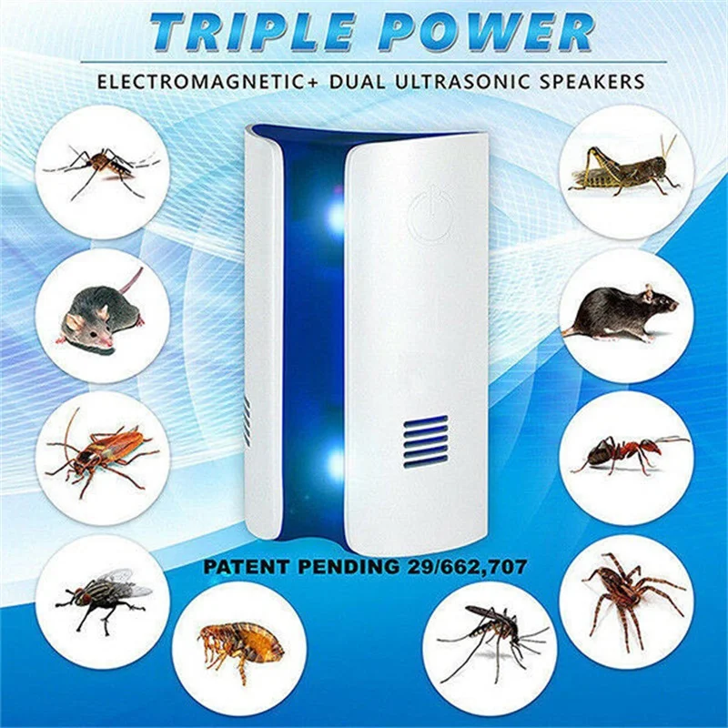 

Multi-Functional Ultrasonic + Electromagnetic Wave Repeller Pest Reject Anti Mice Mosquitoes Spiders Insect Repellent Killer CA