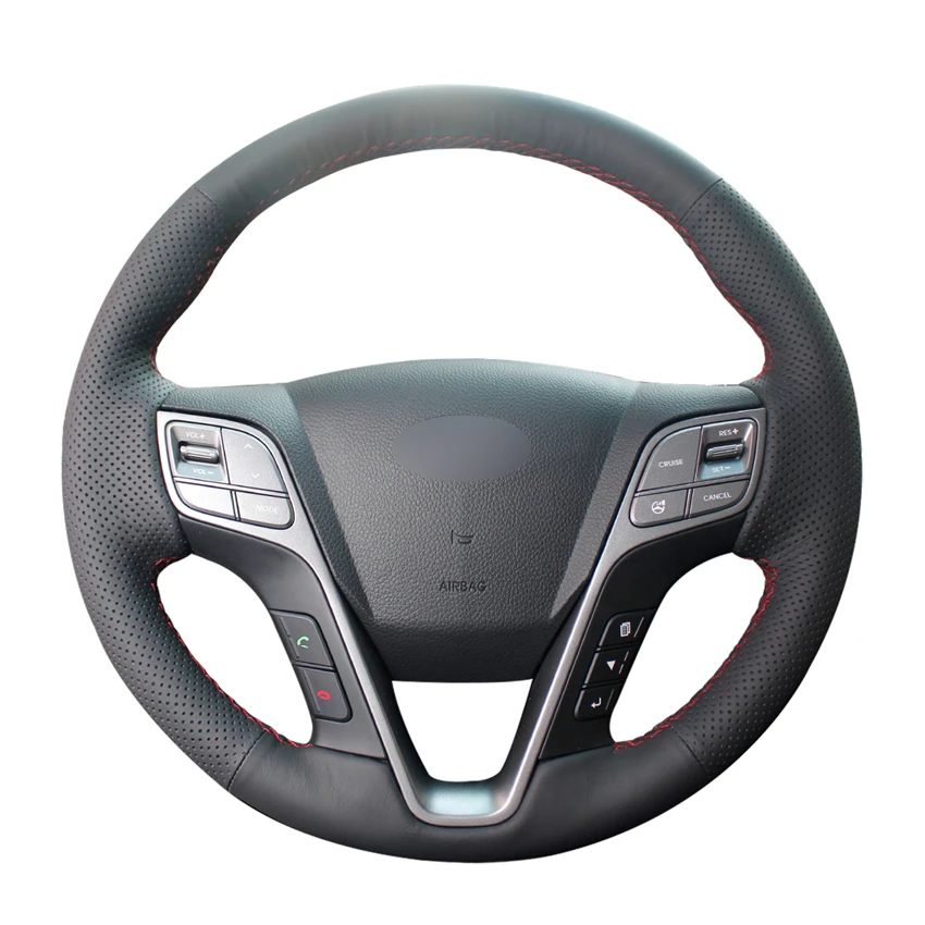 Hand-stitched DIY Black Micro Fiber Leather Car Steering Wheel Cover for Hyundai Santa Fe 2013-2018 ix45 2013-2016 Accessories | Автомобили