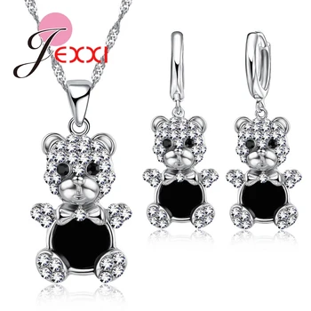 

Animal Design Cute Bear CZ Crystal Bridal Jewelry Set For Women 925 Sterling Silver Women Wedding Engagement Jewelry Set