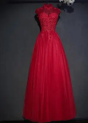 К. В новое вечернее платье черный короткий рукав тонкий длинный стиль вышивка Качество благородное сексуальное кружевное вечернее платье es женское E0004 - Цвет: Красный