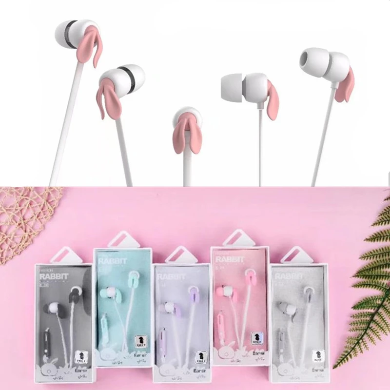 Cute 3D Rabbit Ear Earphone in ear Girl Ear phones Stereo Earbuds