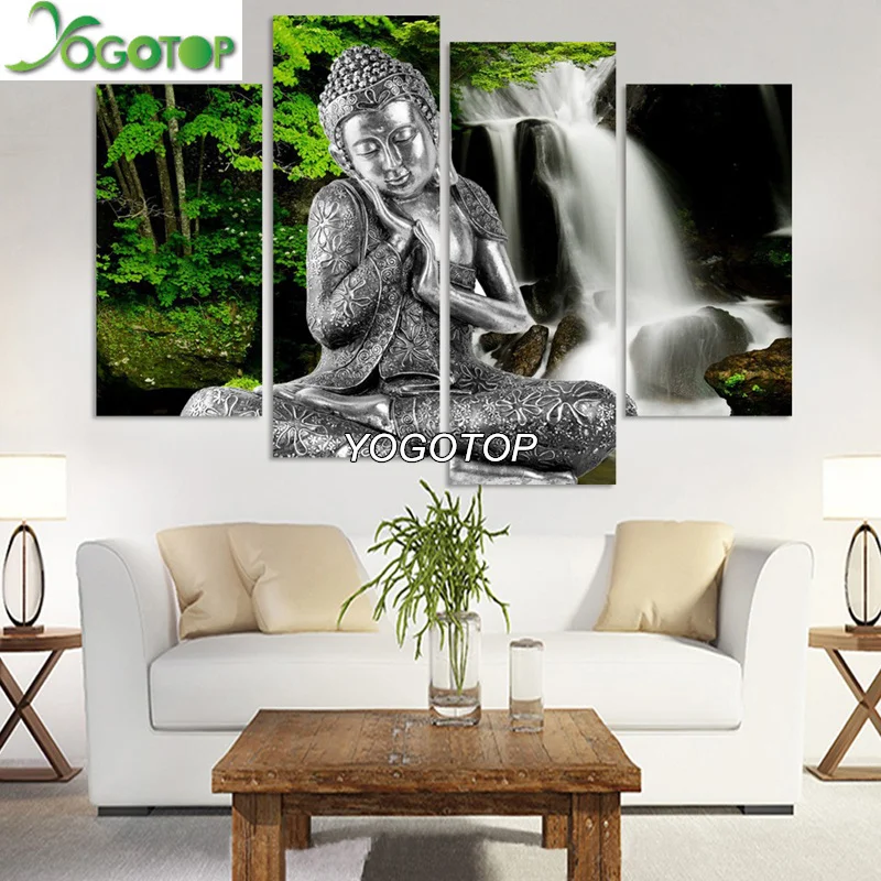 

3D DIY Diamond Painting Cross Stitch Square Diamond Embroidery waterfall Buddha Mosaic Handicrafts Home Decor 4pcs/set VS329