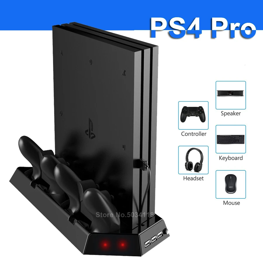 

PS4 Pro Vertical Stand Cooling Fan Controller Charger Charging Dock for Sony PS 4 Playstation 4 Pro Console Games Accessories