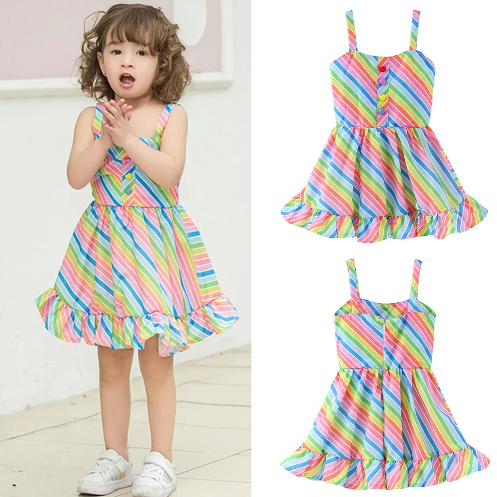 Toddler Kids Baby Girls Rainbow Pageant Party Princess Strap Tutu Dress Clothes