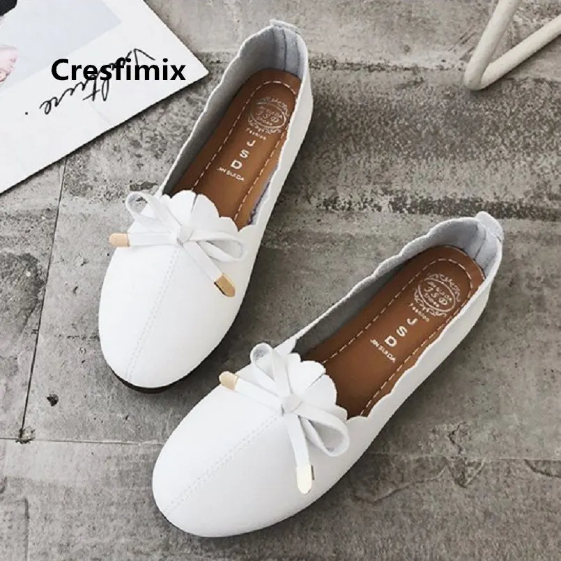 

Cresfimix Zapatos Planos De Mujer Women Fashion Soft & Comfortable White Slip on Flats Lady Casual Black Pu Leather Shoes C3415