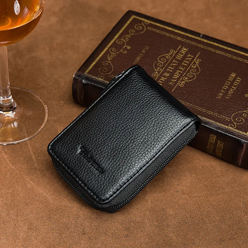 Мужской кошелек кожаный держатель для кредитных карт RFID Блокировка карман на молнии тонкая подушка для женщин колода карт держатель