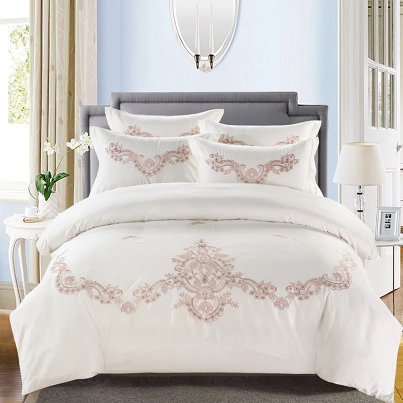 4Pcs Egyptian Cotton Embroidery Luxury Royal Bedding set King Queen