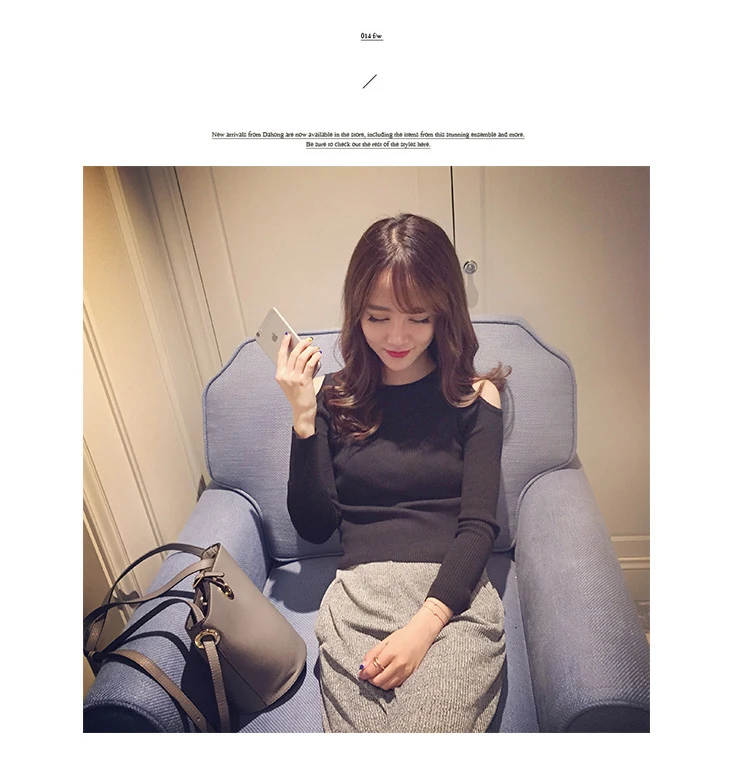 Sweater Women Autumn 2018 femme Open Shoulder Winter Women Sweater Loose Fit O-Neck Cold Long Sleeve Pullover Sweater for Women Sweaters