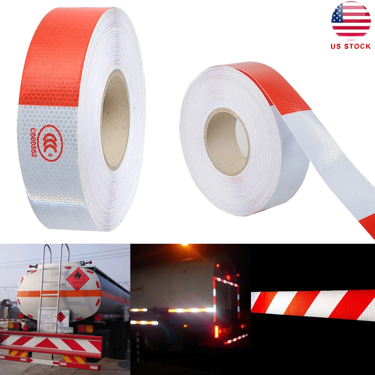 

5cm*45M Reflective Tape Roll White and Red Trailer Conspicuity Dot Sfety Warming Tape Reflective for Vehicle